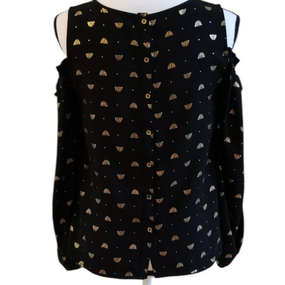 LC Lauren Conrad Bee Cold Shoulder Top Metallic Size L - Picture 4 of 6